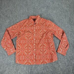 Lands' End Shirt 16P Button‎ Supima Cotton Paisley Boho Coastal Western Y2K Logo